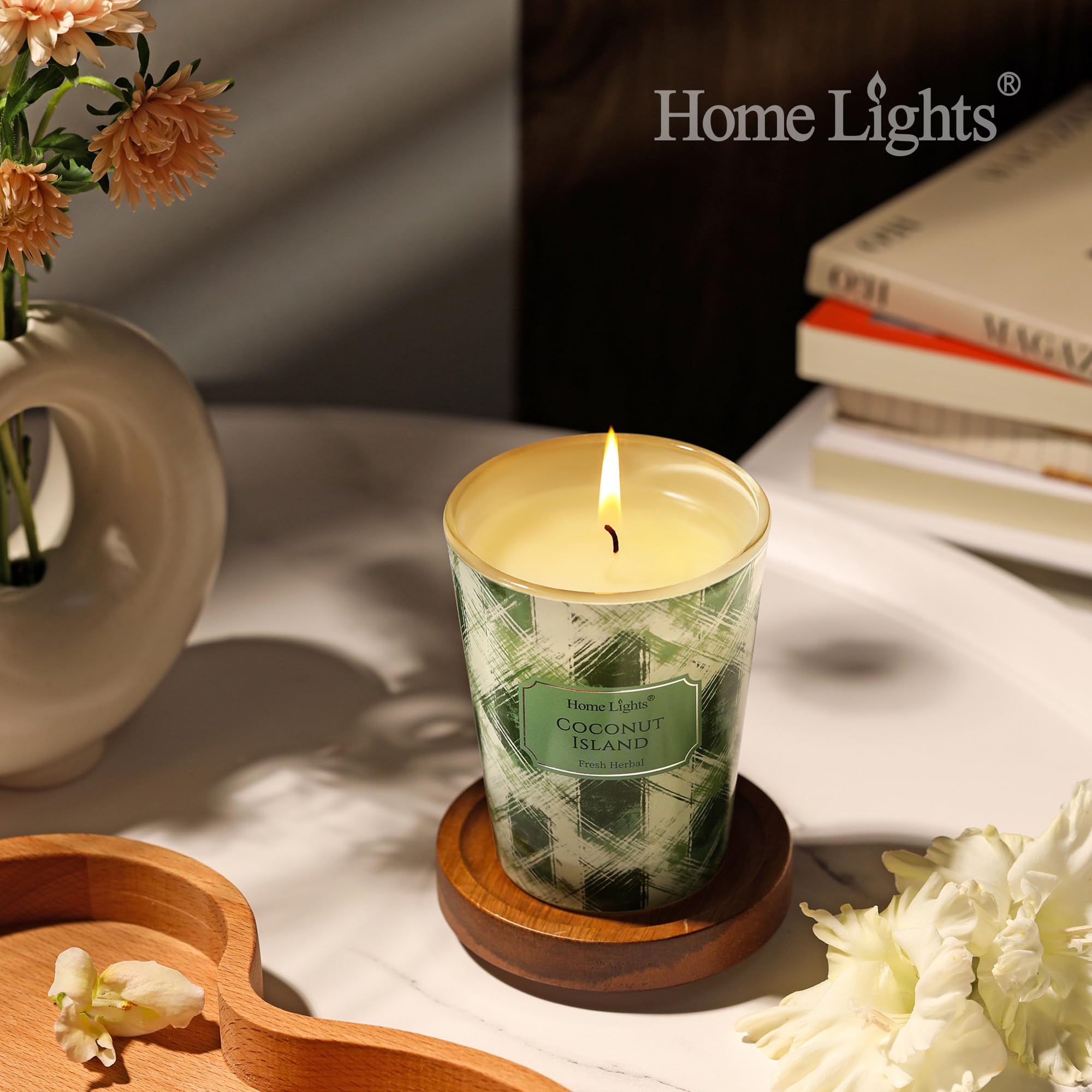 HomeLights Bougies Parfumées à 3 Mèches - 34oz, Mélange De Cire De Soja, Parfum Longue Durée, Décoration Rustique Et Moderne Et Cadeaux De Pendaison De Crémaillère, Pomme Confite Cannelle