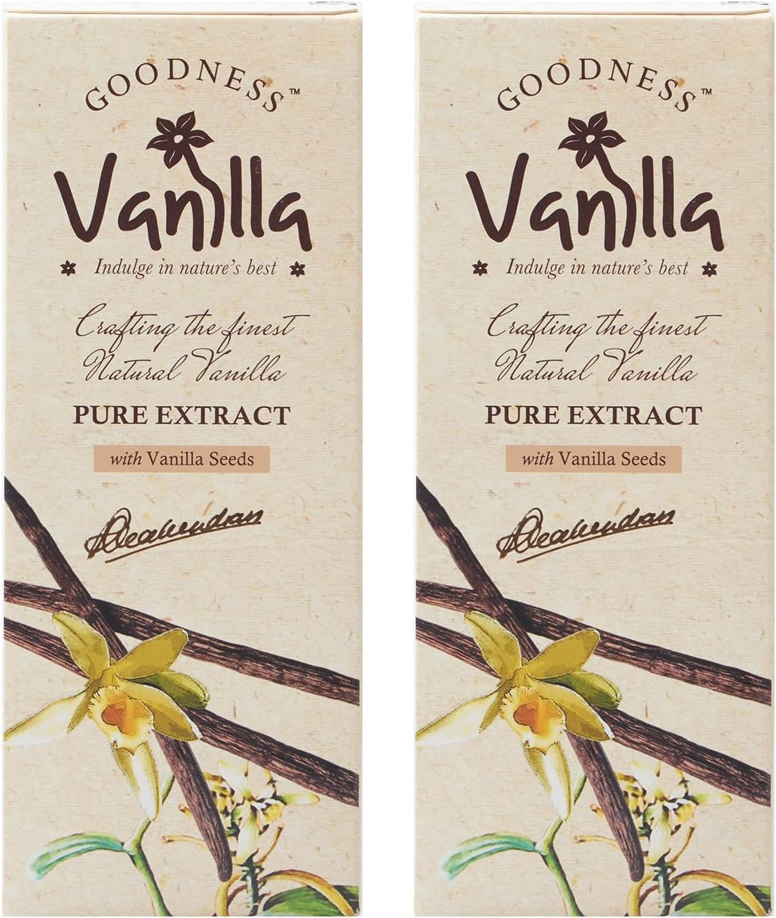 Goodness Vanilla 100% Natural Premium Vanilla Extract Liquid for Baking, Desserts, Whipped Cream & Frosting - 100 gm Each (Pack of 2)