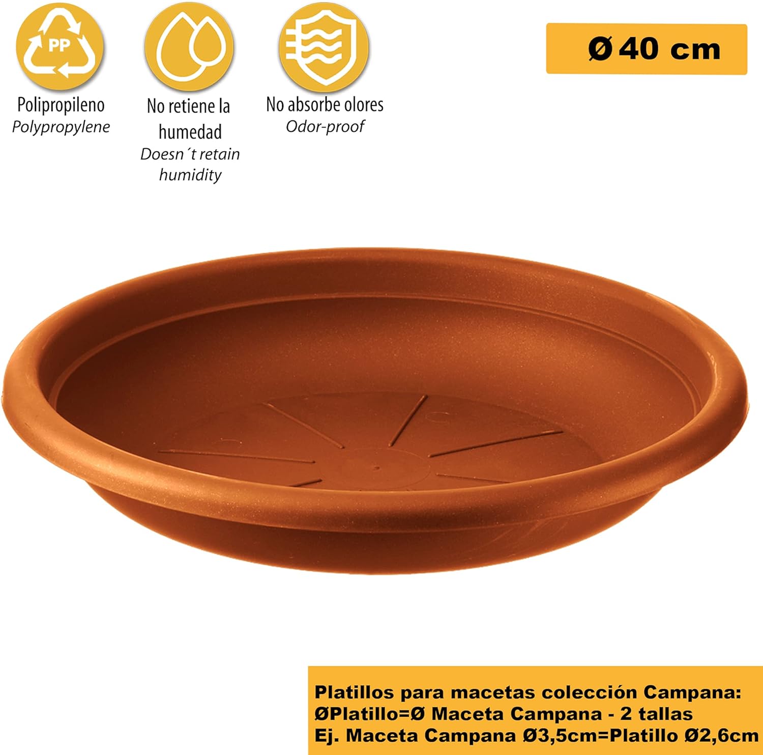 ArtPlast ZA2349 Sottovasi Saucer for Pot Ø 40 cm, 39x5, 5 cm, Terracotta