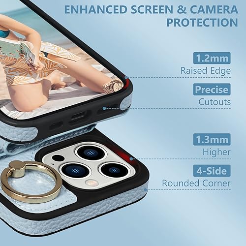 Miniatura 3 de Keallce Funda tipo cartera para iPhone 13 Pro de 6.1 pulgadas, con ranuras para tarjetas, soporte para anillos, funda protectora de piel sintética