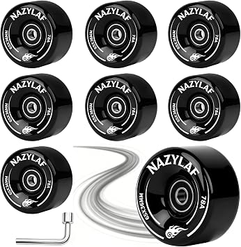 78A Quad Roller Skate Wheels 8 Pack 65x36mm Pre-Installed ABEC-9 Bearings, Smooth Quiet Urethane Wheels for Double Row Skating, Indoor Outdoor Replacements