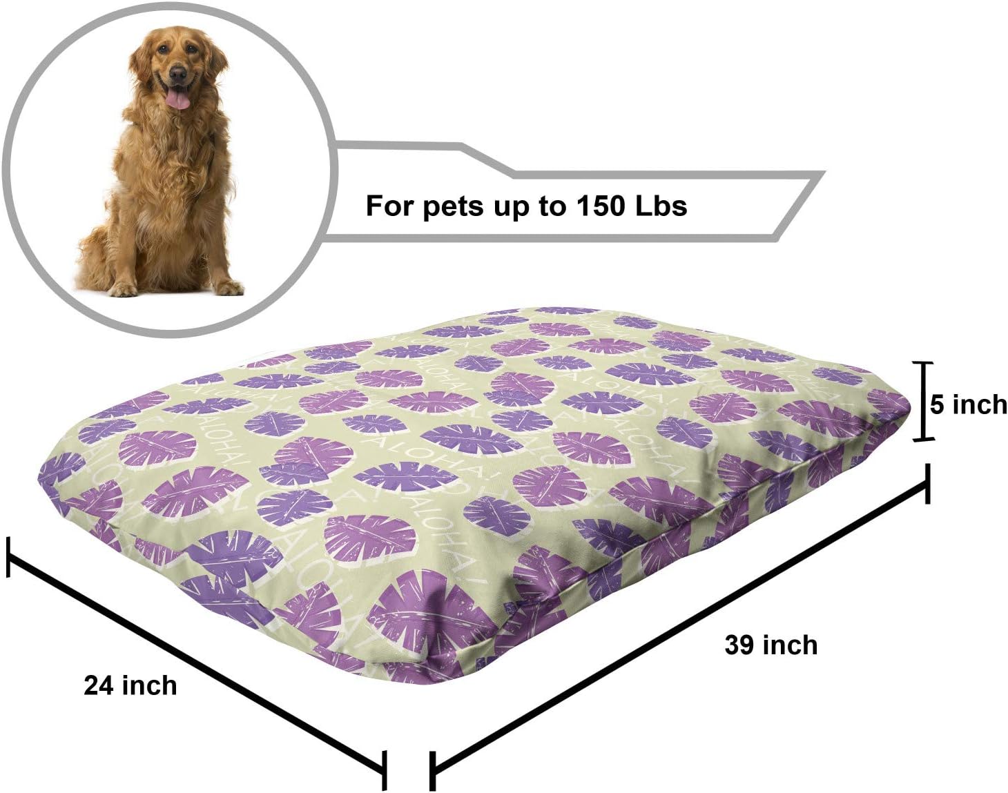 review Ambesonne Aloha Pet Bed, Leaves Pattern in a Grunge Style Repetitive and Sketchy Violet Tones, Chew Resistant Pad for Dogs and Cats Cushion with Removable Cover, 24