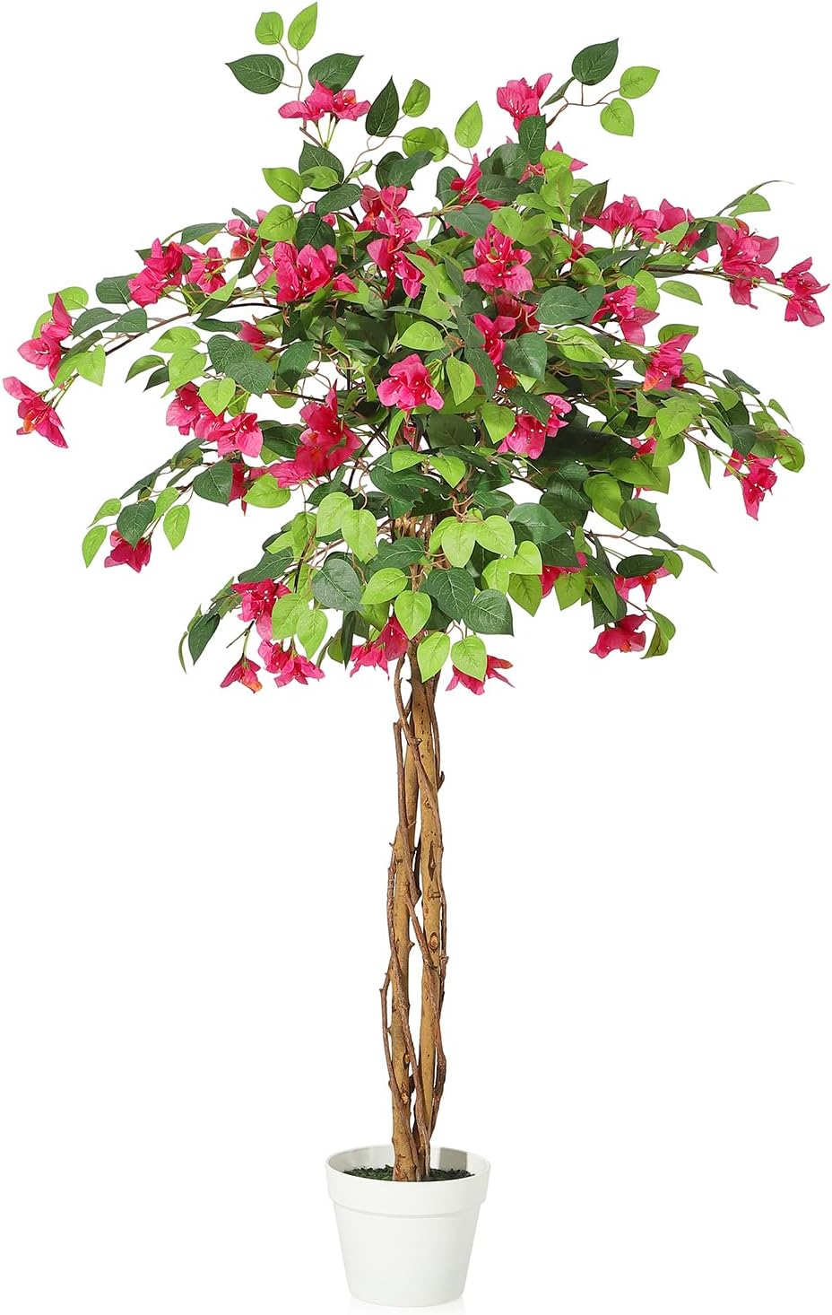 Artificial Bougainvillea Tree 4FT Flower Trees Artificial Indoor,Fake Flower Tree with White Pot,Faux Trees Indoor for Home Decoration, Artificial Flowers for Outdoor Decoration Living Room Porch