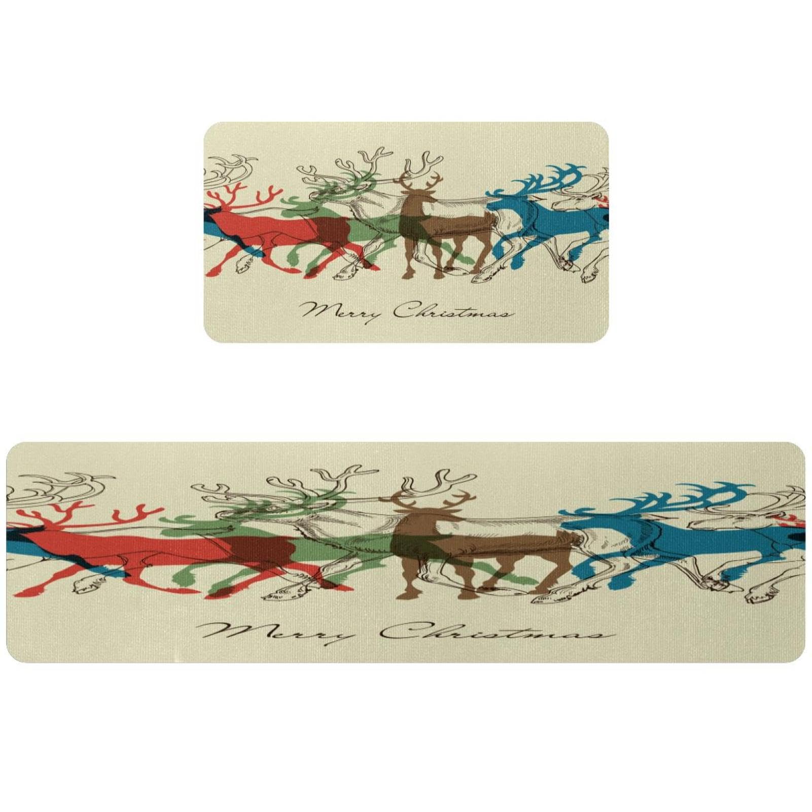 Tapis de cuisine antidérapants lot de 2 lavables motif cerf de Noël tapis absorbant couloir