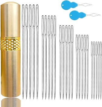 Premium Large Eye Sewing Needles,5 Size Sharp Needles for Hand Sewing,Embroidery,Quilting,Stitching,Repair - Stainless Steel Leather Thread Needle,Yarn Sewing Tapestry Needles with Threader