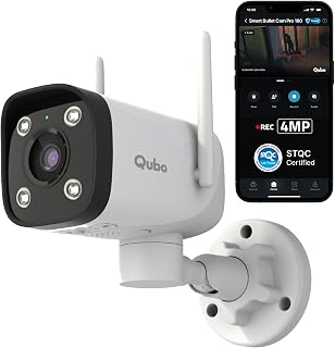 Qubo Smart Bullet Cam Pro 180° by Hero Group | STQC Certified | AI Person Detection | Automatic Alarm & Spotlight | Night Vision | IP66 Rating | Records Directly on Cloud | No SD Card Required