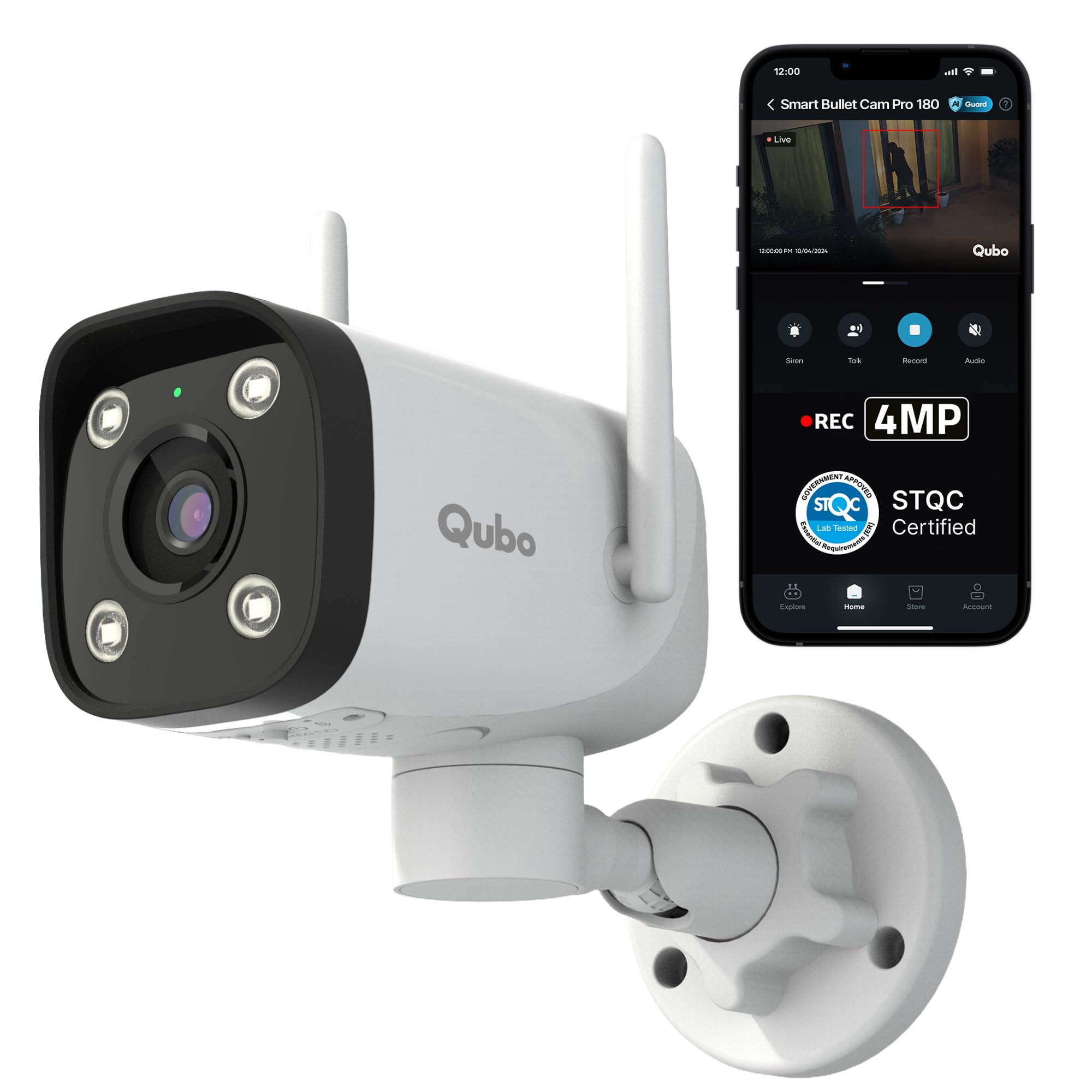 Qubo Smart Bullet Cam Pro 180° by Hero Group | STQC Certified | AI Person Detection | Automatic Alarm & Spotlight | Night Vision | IP66 Rating | Records Directly on Cloud | No SD Card Required-picture-22