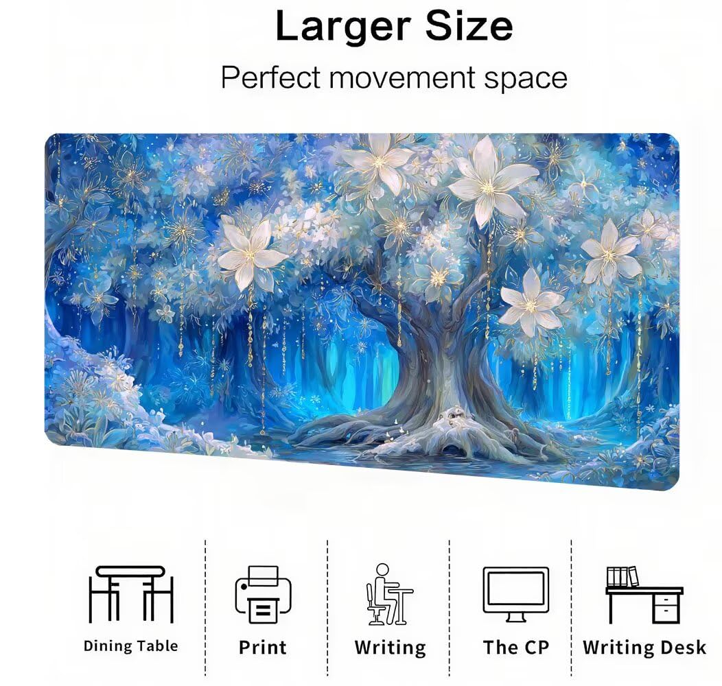 Podkładka pod mysz XXL 1400 x 600 x 3 mm Drzewo Życia, biała podkładka pod mysz do gier, poprawa dokładności i szybkości, antypoślizgowa gumowa podkładka do gier, dekoracja biurka MM-601