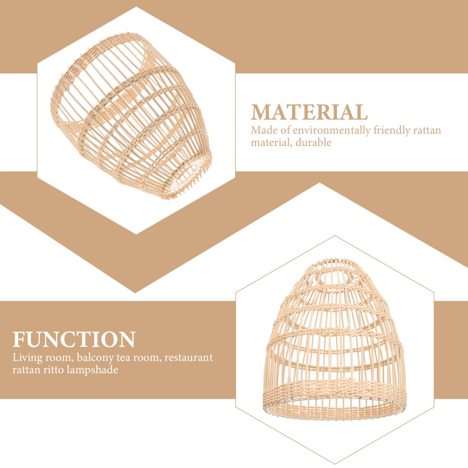 STOBAZA Paralume a sospensione in rattan, copertura per plafoniera, stile bohémien, per casa, camera da letto, ristorante, illuminazione diffusa decorativa naturale, 21 x 19 x 19 cm, confezione da 1
