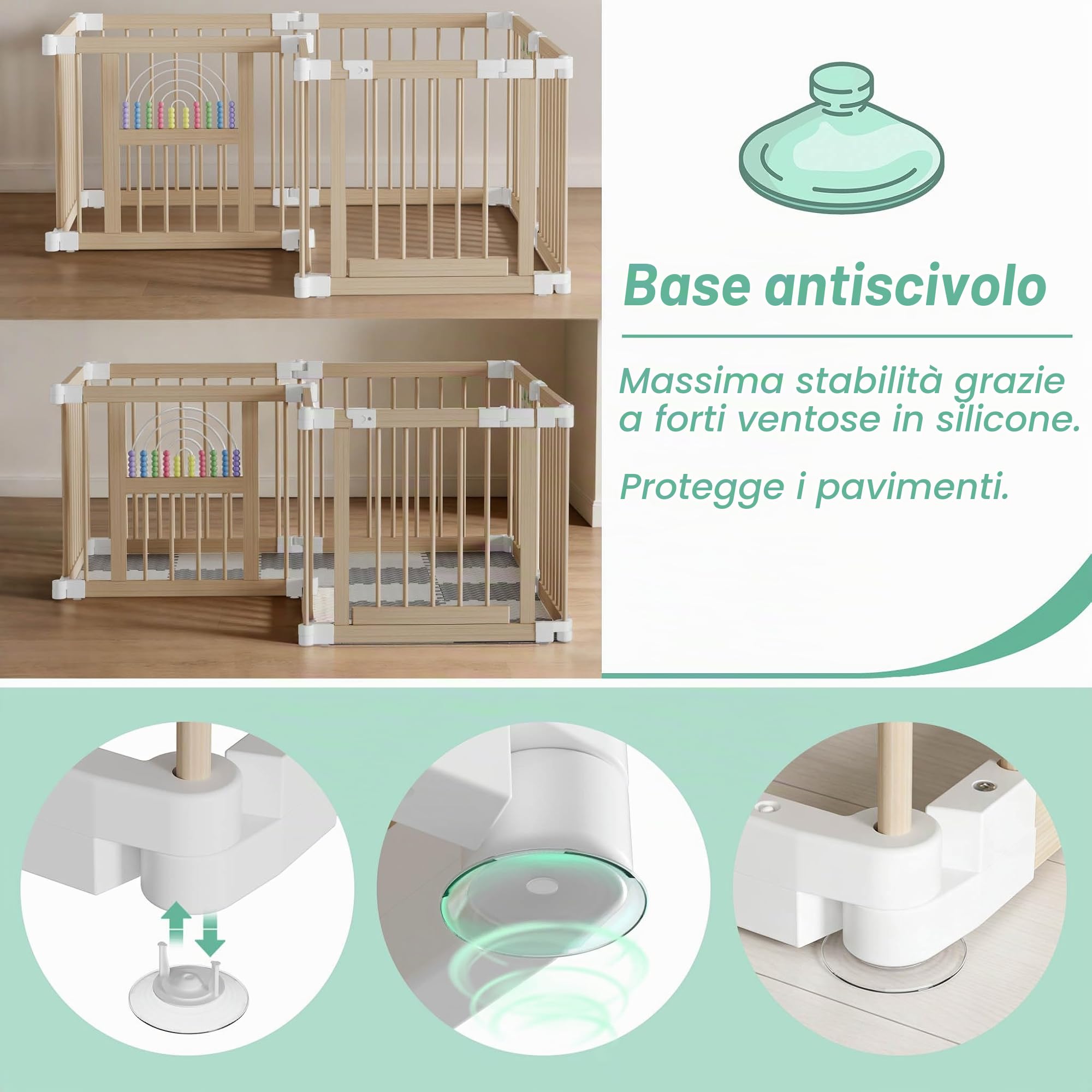 UISEBRT Box XXL per bambini in legno con 2 centri di gioco, dimensioni e forma regolabili, con doppio fusibile, pieghevole, 8 elementi, con materasso