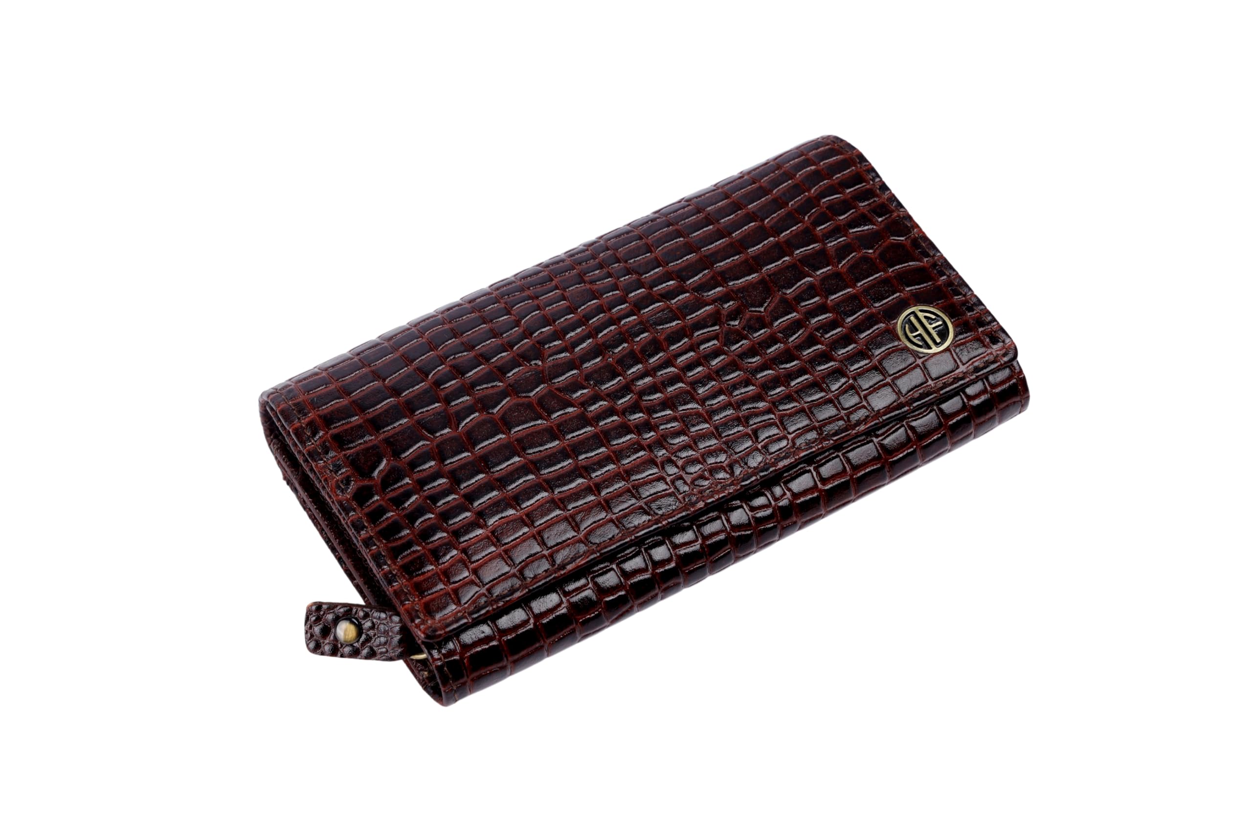 Genuine Leather Wallet for Woman with 8 Card Slots - Clutch Purse for Women, Ladies Wallet for Women Stylish, Ladies Purse for Women Wallet, Purse for Woman - Croc Brown