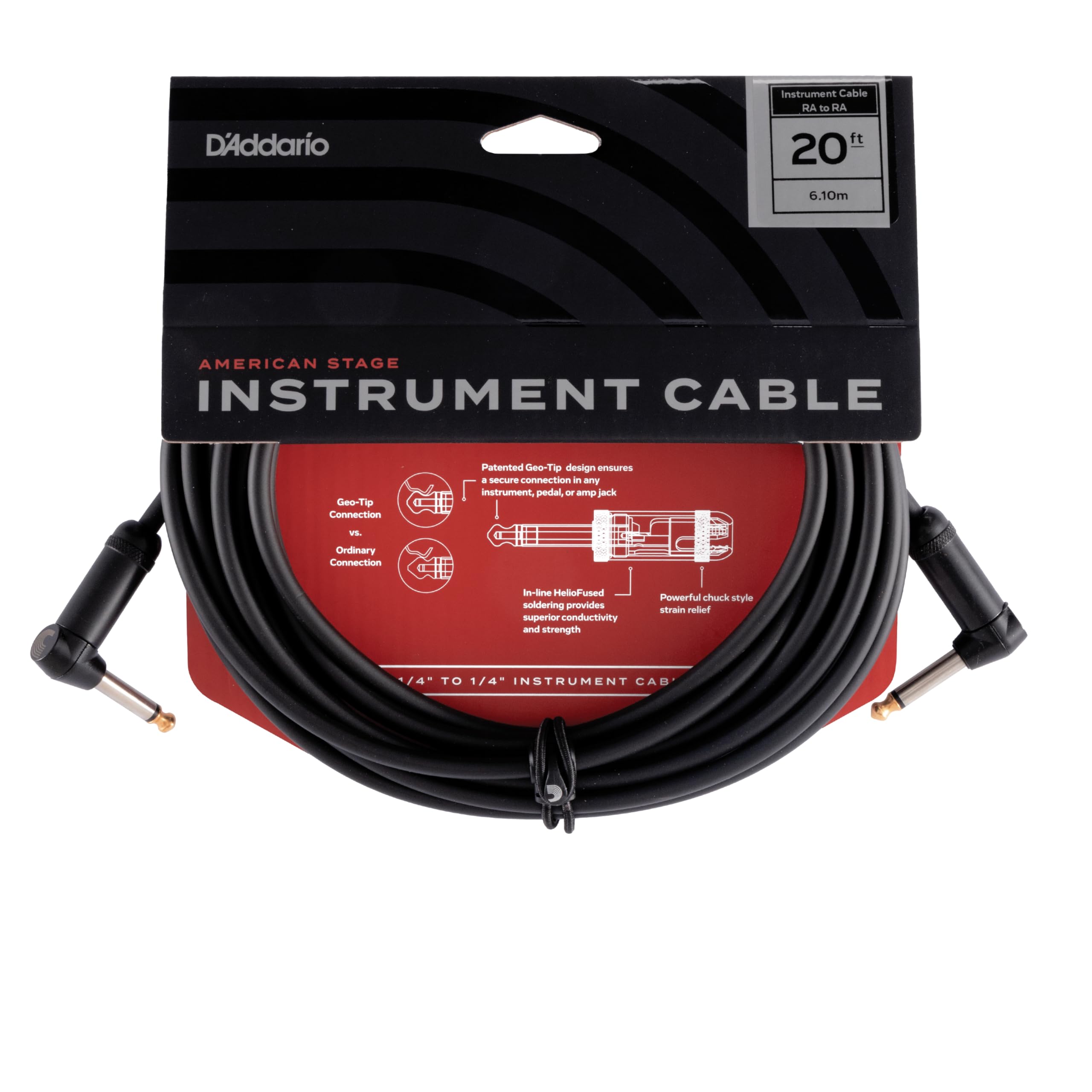 D'Addario PW-AMSGRR-20 Cavo per Strumenti Planet Waves American Stage ad Angolo Retto, 6 mt