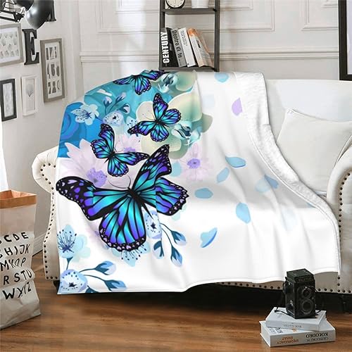 Miniatura 6 de Manta suave de mariposa azul para todas las estaciones, manta gruesa y cálida de franela mullida para cama, sofá y sillón, 50 x 40 pulgadas