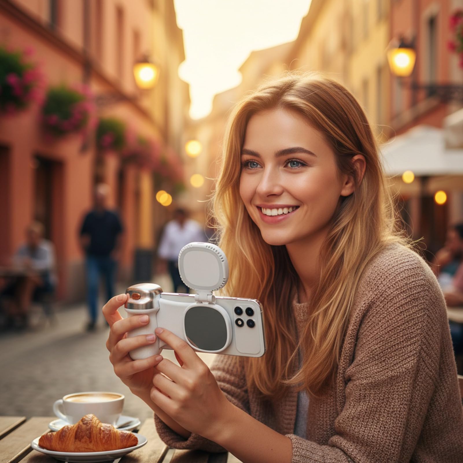 Cámara magnética para teléfono, soporte giratorio de 360 grados, mango para selfie con luz integrada, accesorio de fotografía móvil con agarre , dispositivo de cámara, estabilizador de mano para