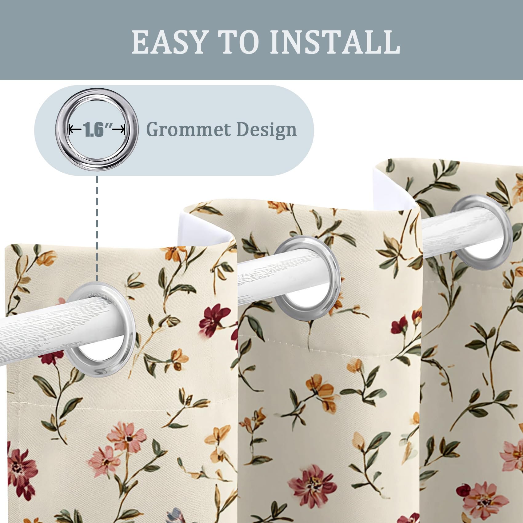 Generisch Vorhänge Schlafzimmer Blumen Landhausstil Motiv, Rustikal Floral Blickdichte Gardinen Wohnzimmer Deko, 2er Set H 220 x B 140, Thermo Verdunklungsvorhänge mit Ösen YD25