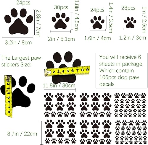 Miniatura 24 de Calcomanías de pared para decoración de perros, impresiones de patas, calcomanías de decoración de pared de perro, vinilo extraíble para mascotas