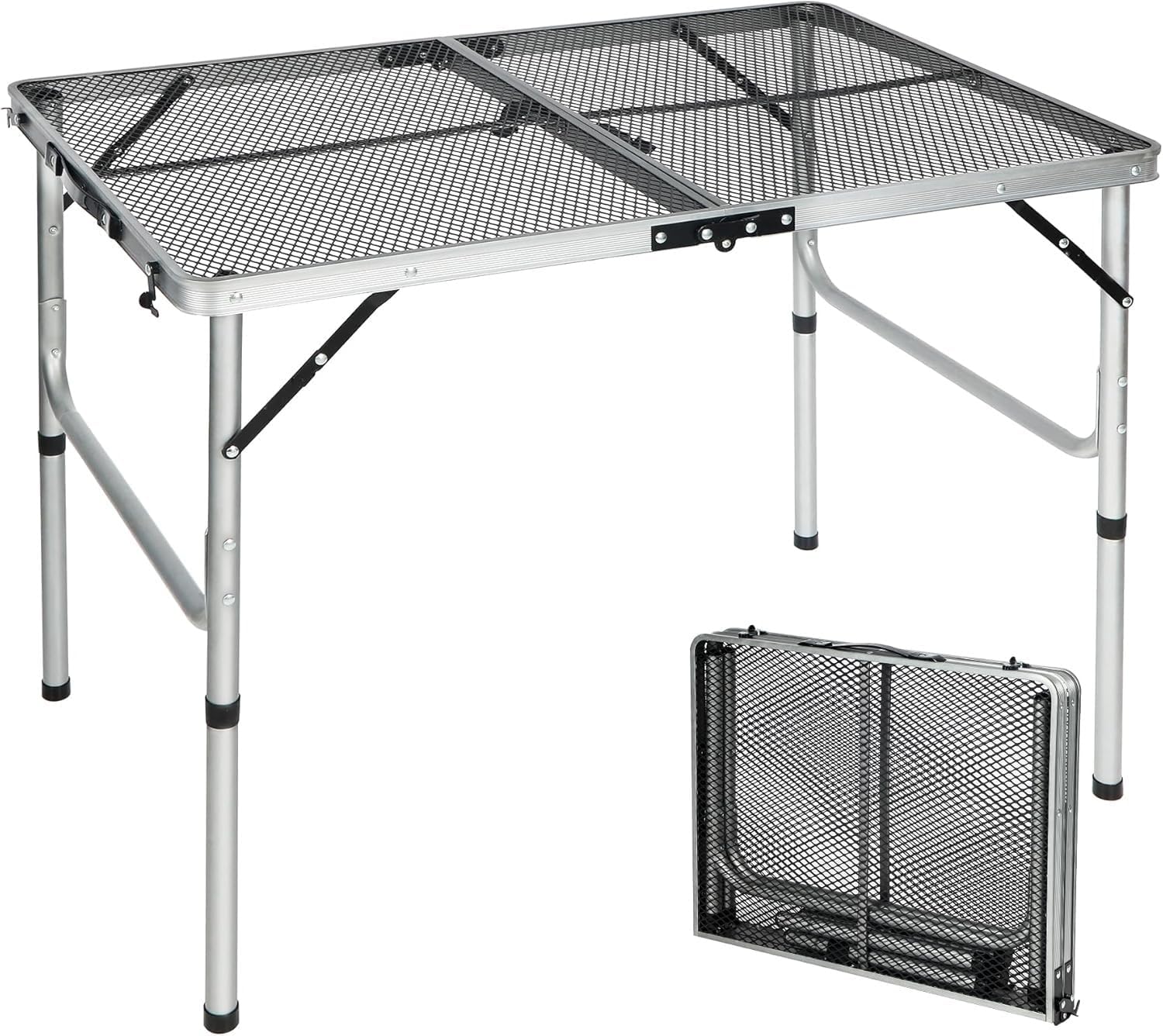36x24 Folding Aluminum Outdoor Grill Table with Adjustable Height Legs, Lightweight Portable Metal Table for Camping Picnic BBQ and Backyard Cooking