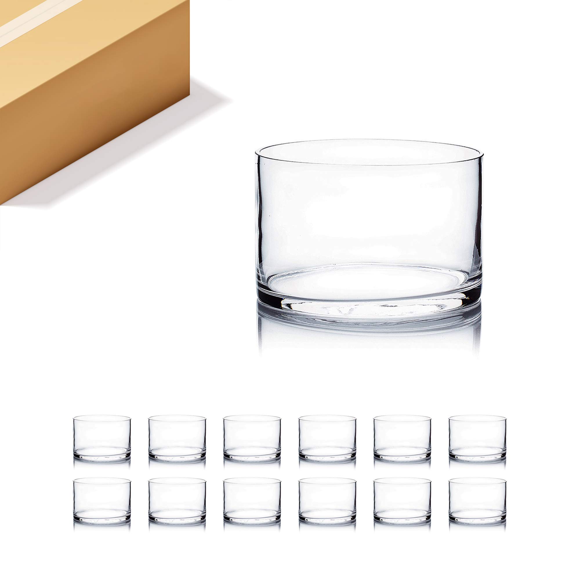 WGV Cylinder Vase Bulk, Width 6", Height 4", Clear Glass Container Terrarium Candle Holder for Wedding Centerpiece, Party Event, Home Office Decor, 12