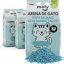 MOLY x3 Cat Litter Corn and Bamboo Tofu 8.4 kg 11.1 L | Biodegradable and High Absorption Binding Sand with Talcum Aroma | Total Odor Control | Powder Free | Mineral Bed