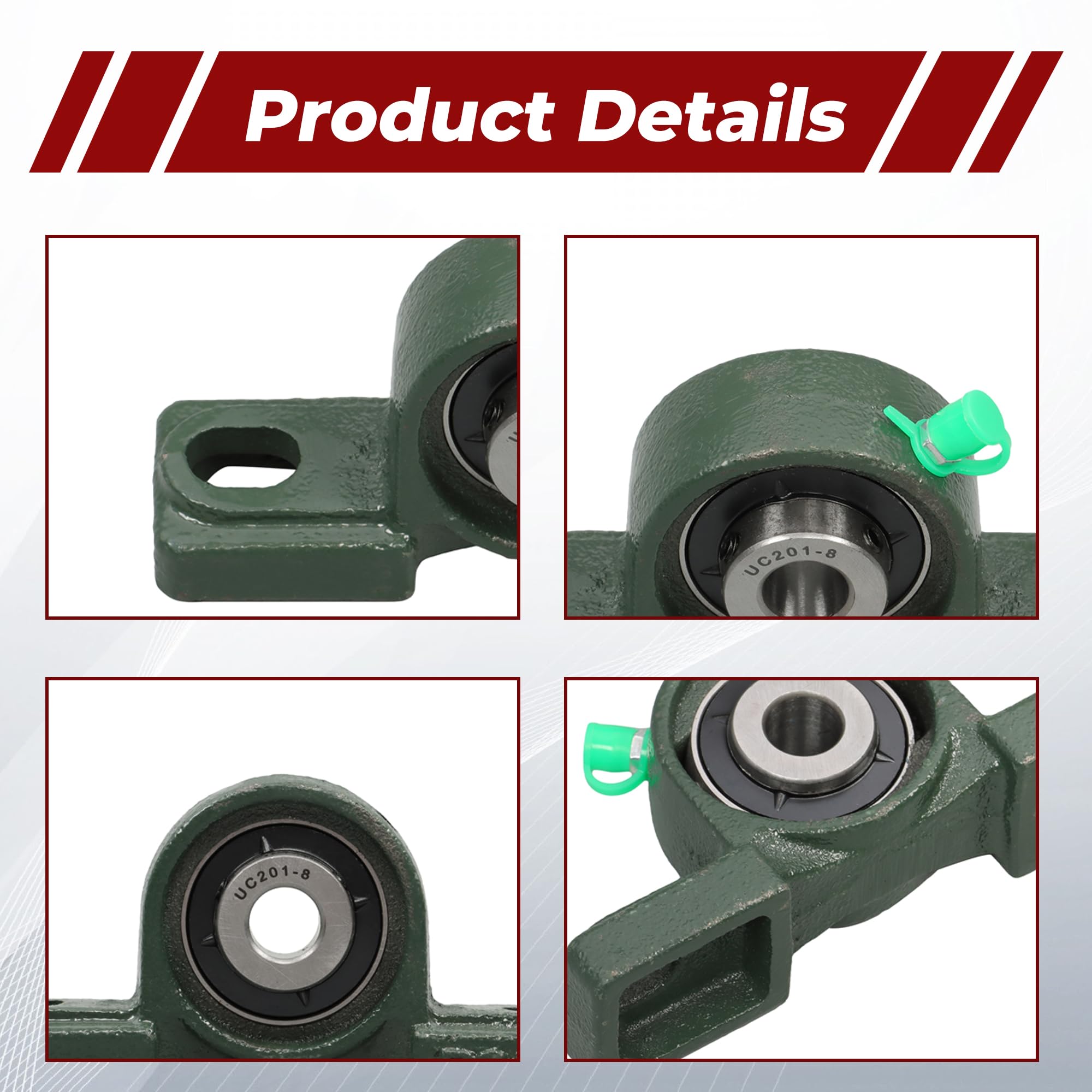 unità di Cuscinetti a Cuscino UCP201-8 - Cuscinetti autoallineanti in ghisa con Foro da 1/2", unità di Montaggio Industriale, 10 Pezzi