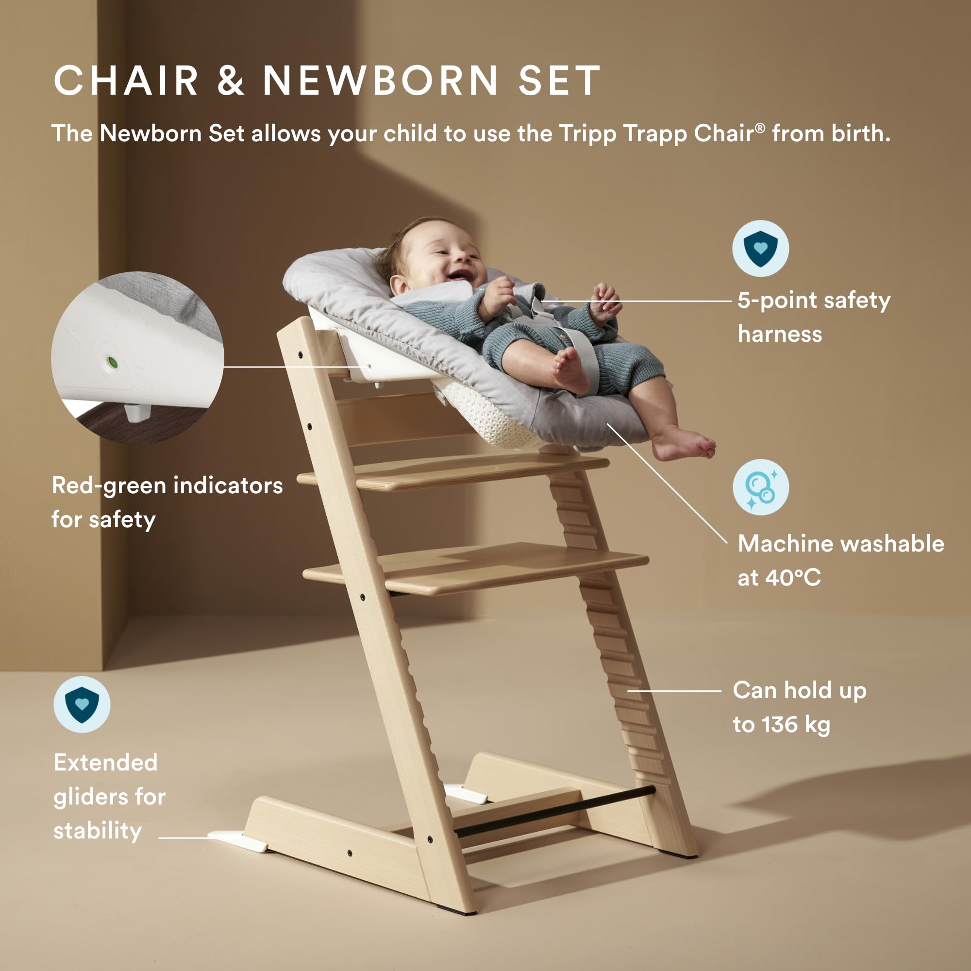 Stokke, seggiolone Tripp Trapp, nero (include sedia + baby set 2) con set Newborn - Design sicuro, regolabile ed ergonomico