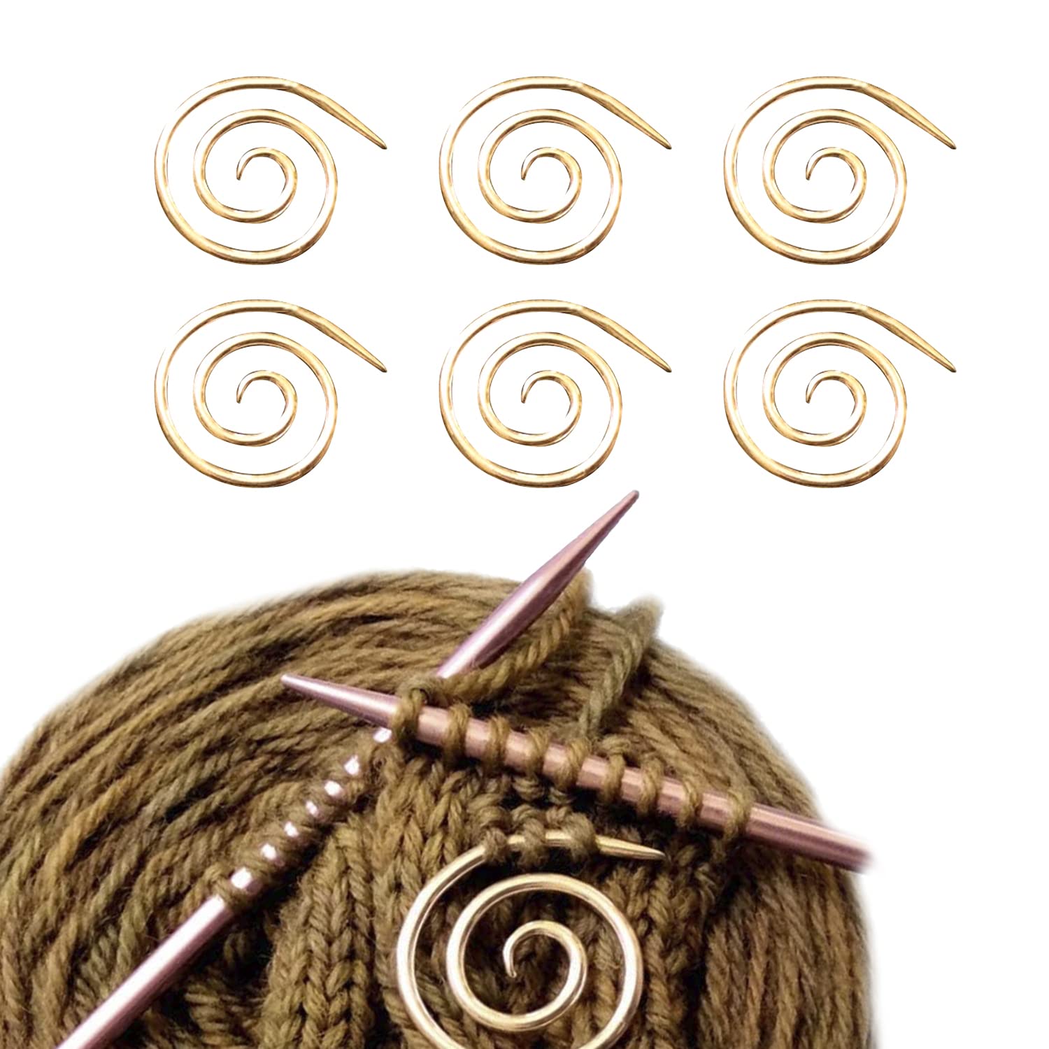 Jagowa Gold 6 Pcs Round Spiral Cable Knitting Needle Home Tools Sewing Small Practical Shawl Sewing Needle (Gold)