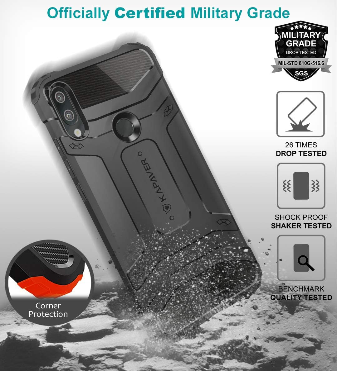 KAPAVER Xiaomi Redmi 7 / Redmi 7 Back Cover Case Drop Tested Shock Proof Carbon Fiber Armor Black