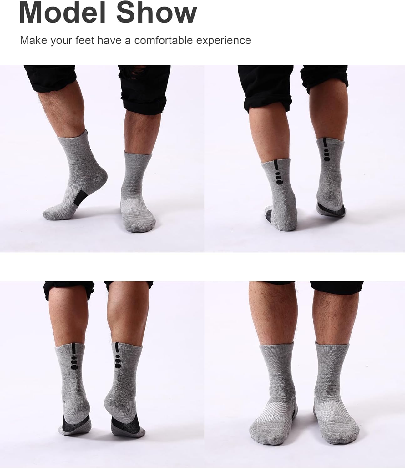 Mid-Crew Basketball Socks 6 Pairs - Arch Support Non-Slip Socks with Cushioned Sole & Mesh Ventilation for Men/Women - Image 6