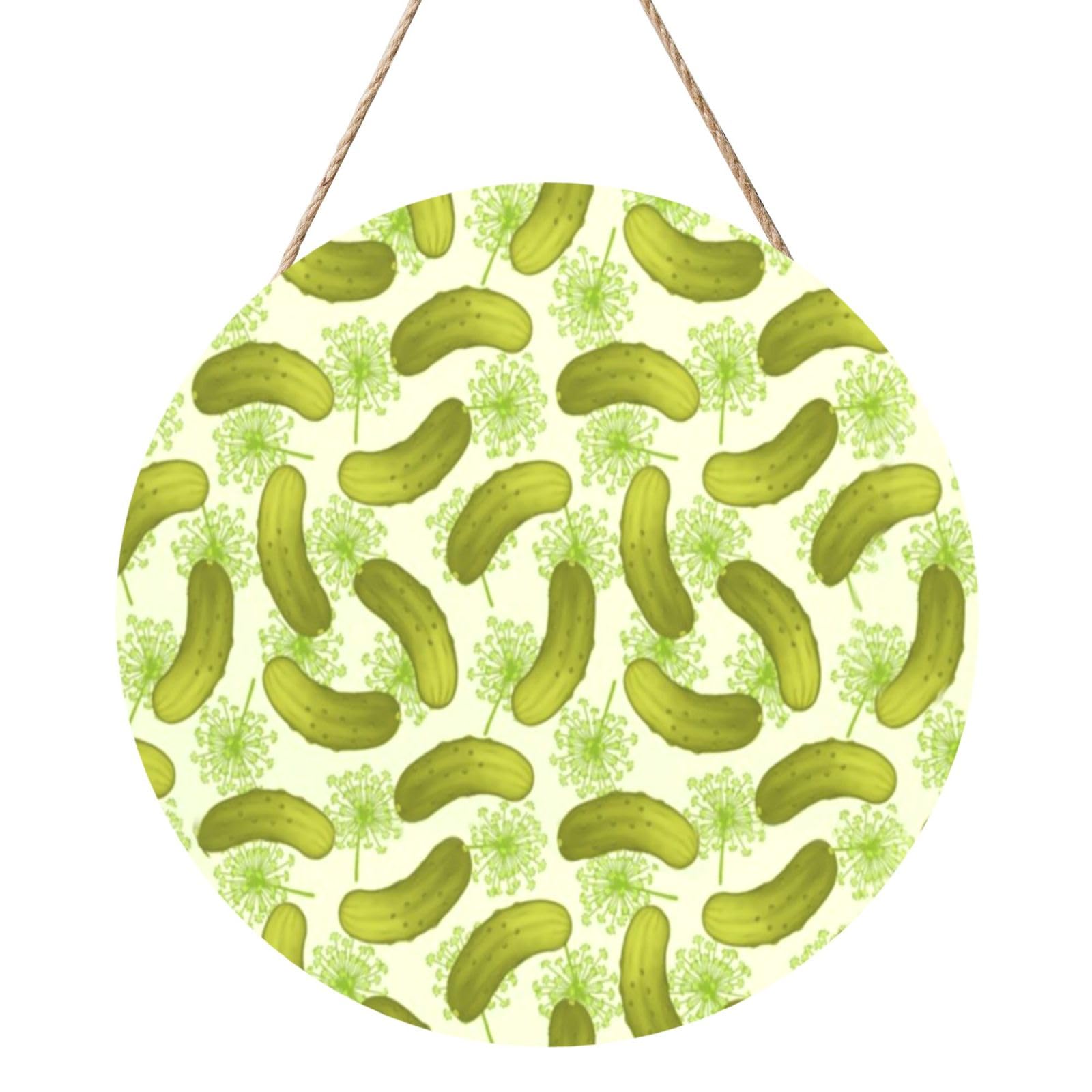 InOmak Dill Pickles, Round Wood Panel Painting 12 in, Wall Hanging Painting For Home