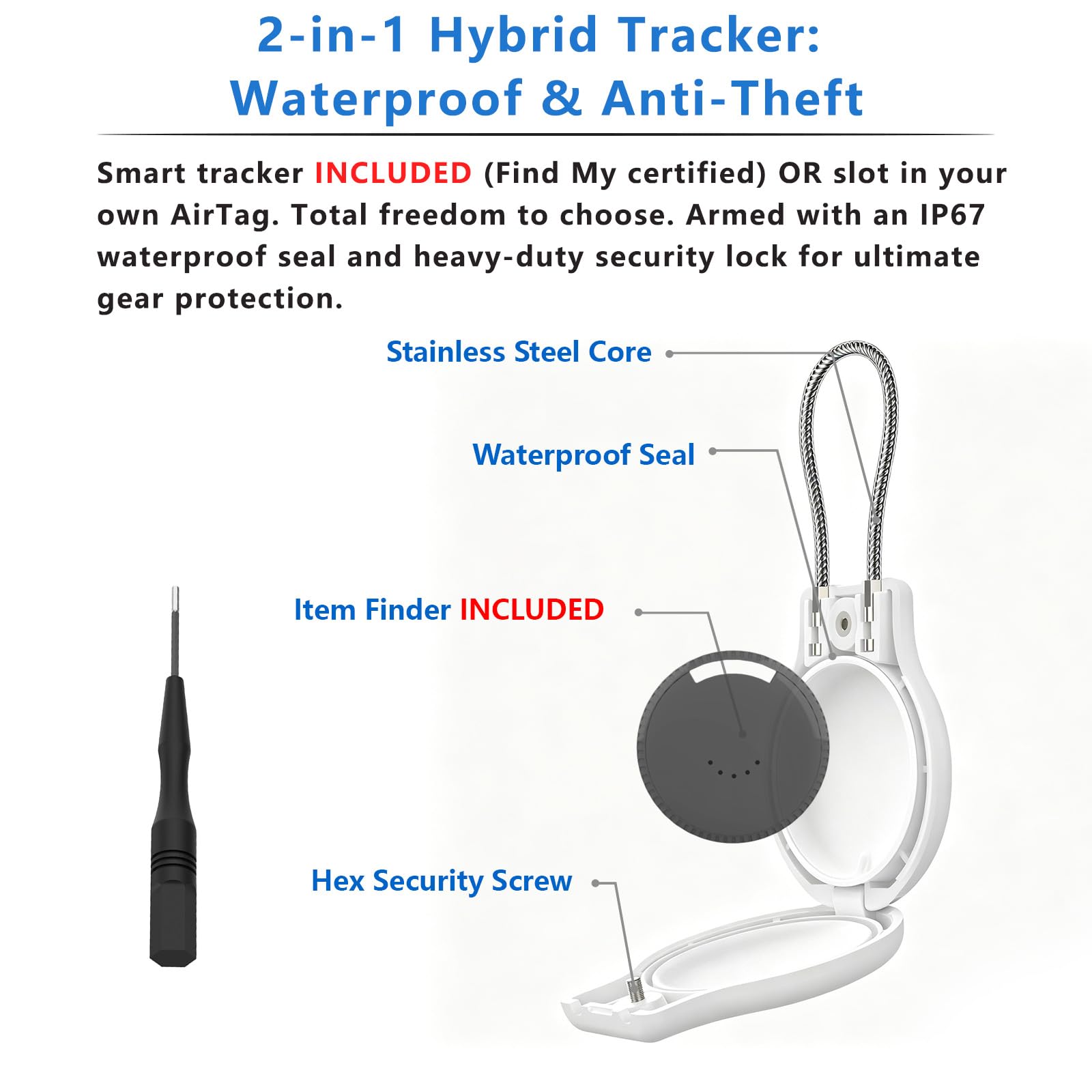 Pro 4-Pack 2-in-1 Smart Luggage Tracker & Case per AirTag, Finder integrato funziona con Apple Find My Network, impermeabile Lost-and-Found QR Code Tag con cavo antifurto per borsa [iOS solo]