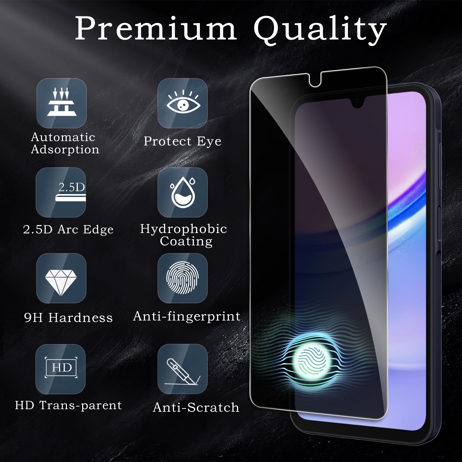 Pellicola protettiva per la privacy per Samsung Galaxy A15/A25, accessori in vetro temperato infrangibile, pellicola in vetro temperato anti spia, compatibile con custodie, ultra resistente, durezza