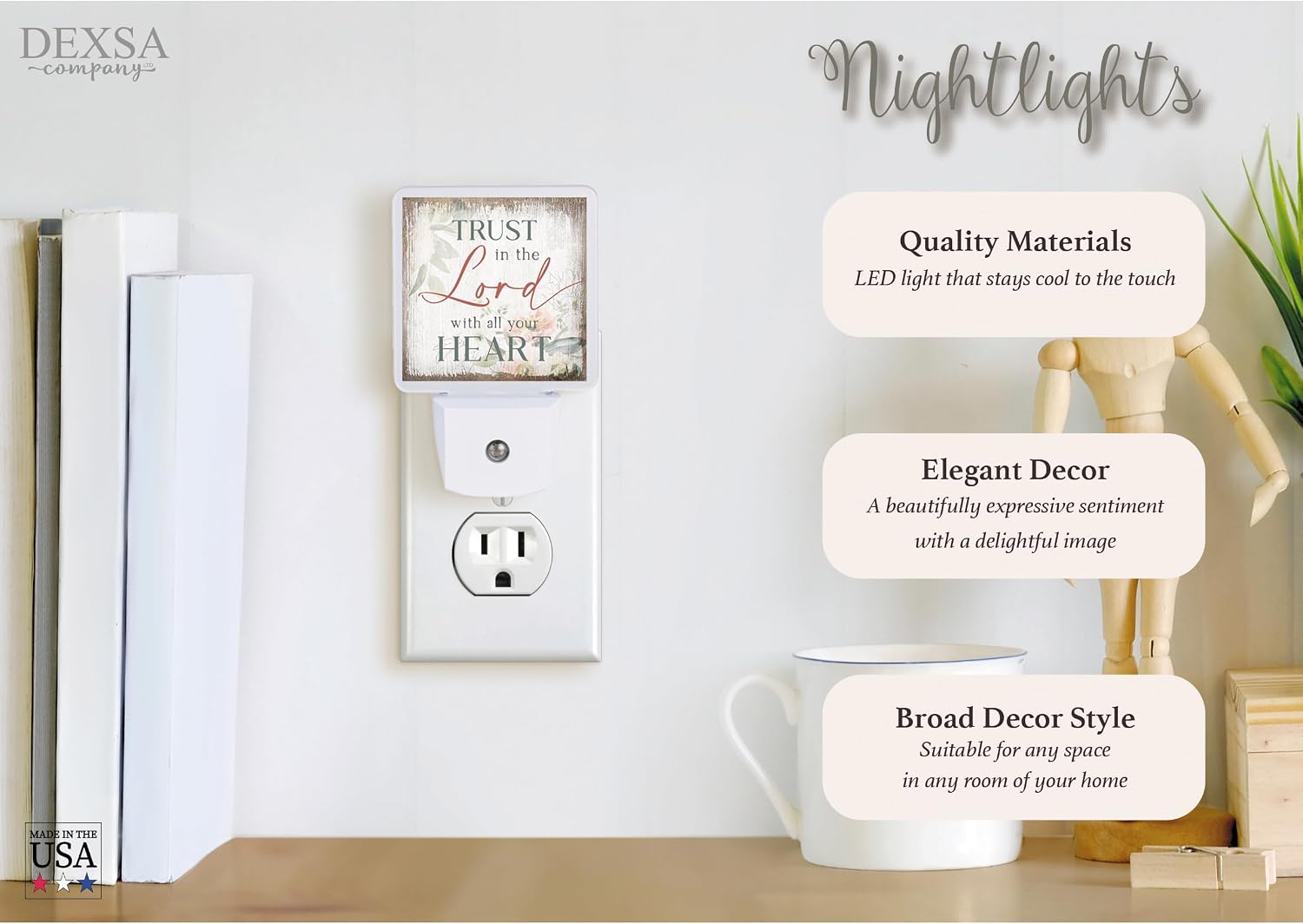 Dexsa Auto ON/Off Plug in LED Night Light - Automatic, Safe, Illuminates | Adds the Perfect Touch to Any Room | Nightlight - Trust in the Lord with All Your Heart image 5