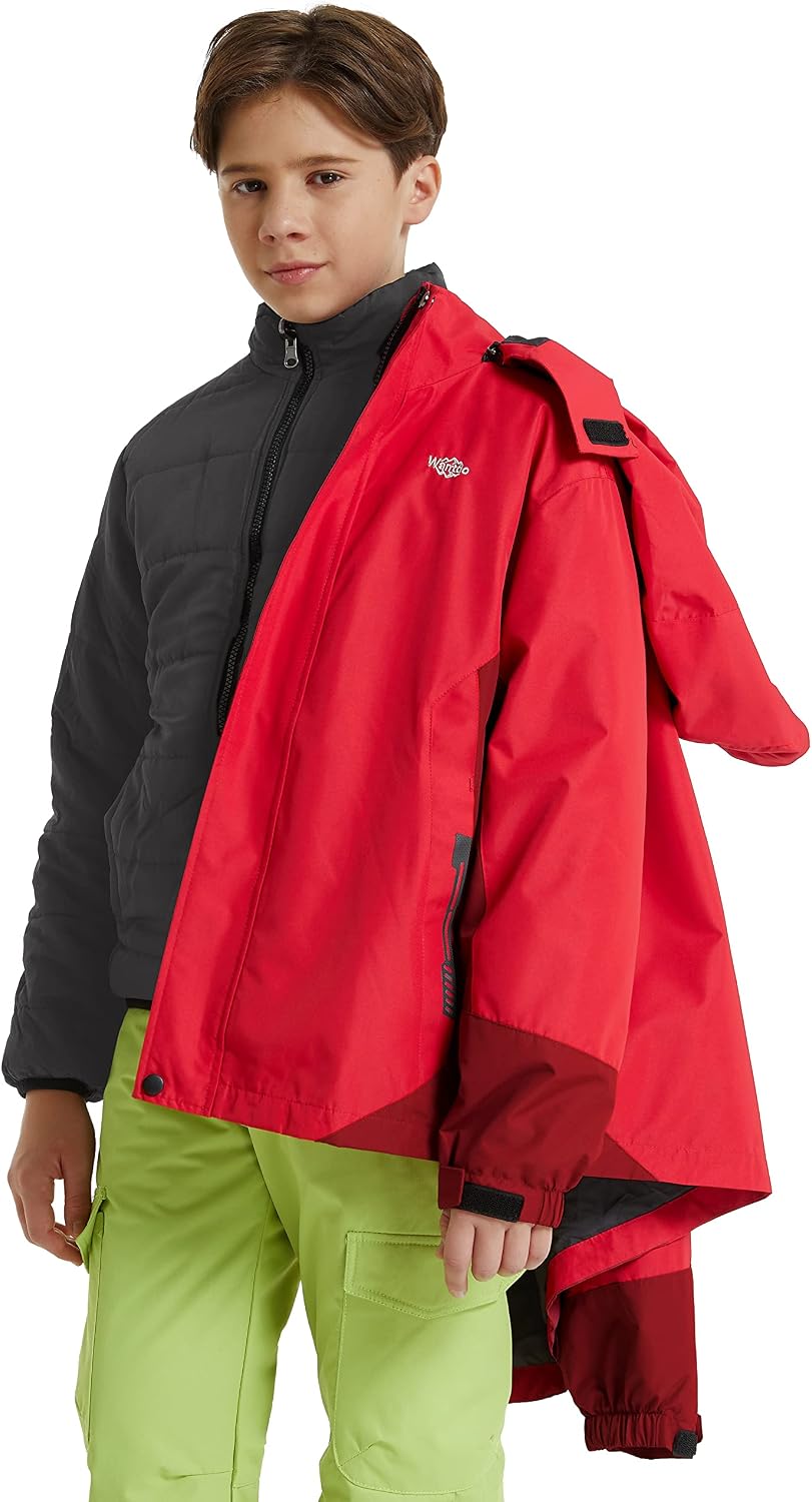 wantdo Boy Ski Jacket Red and Snowboarding Snow Bib Pants Green Size 10 12