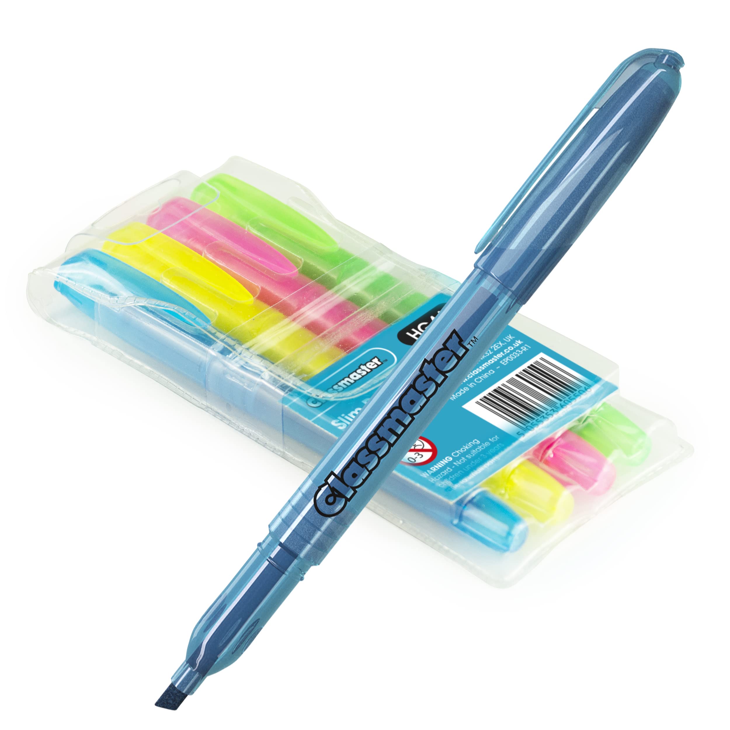 Classmaster Slim Barrel Highlighters, 4 Assorted Colours, Pack of 4