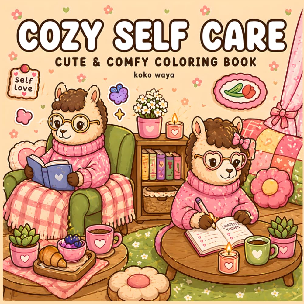 Cozy Self Care Coloring Book: Cute Relaxing Scenes for Stress Relief, Mindfulness Creativity and Comforting Moments (Cozy Days with Koko & Waya)