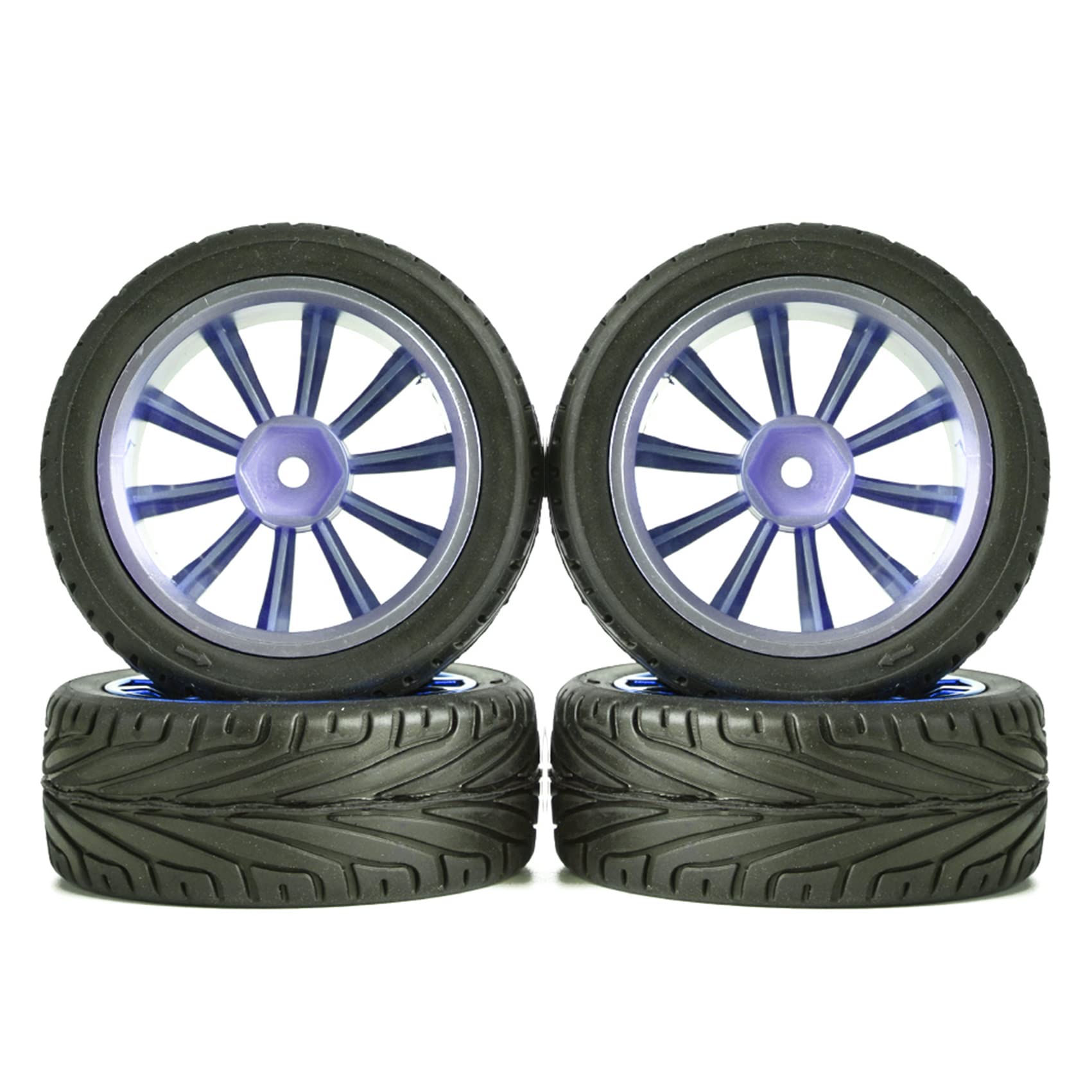 KEEDA 4PCS 1:10 RC 65mm Tires and Plastic Wheels Rims for 1/10 HSP HPI Tamiya RC On Road Touring Racing Drift Car (Blue) - Image 3