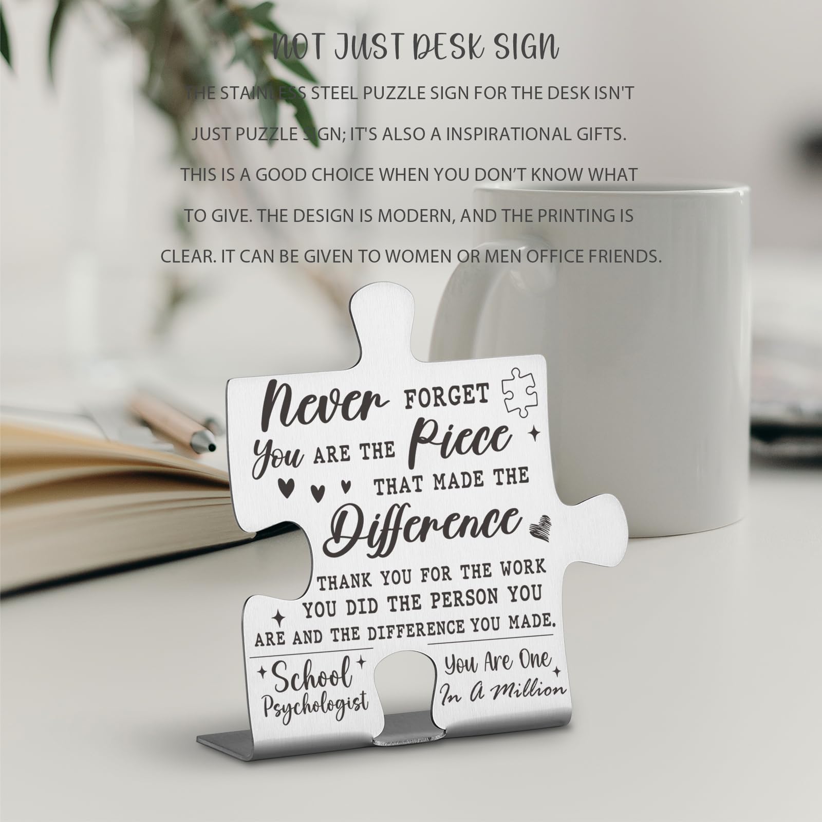 School Psychologist Appreciation Gifts, Thank You Gifts for School Psychologist Week Birthday Christmas Team Office Ornament Decor Stainless Steel Puzzle Piece Decorative Signs Plaques Ann19