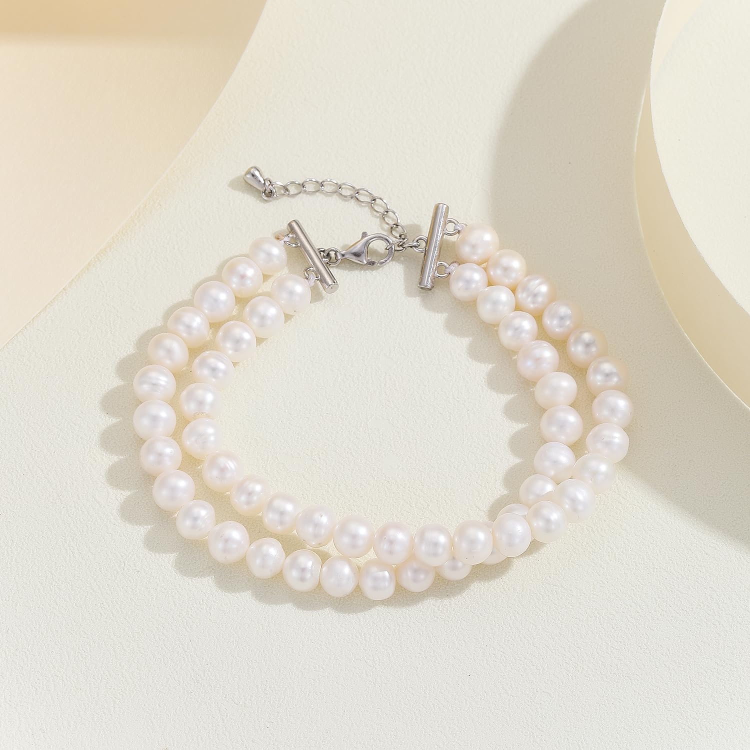AAA+ Quality Natural Freshwater Pearl Bracelet for Women | 6.5-7mm Round White Pearls with 925 Sterling Silver Lobster Buckle