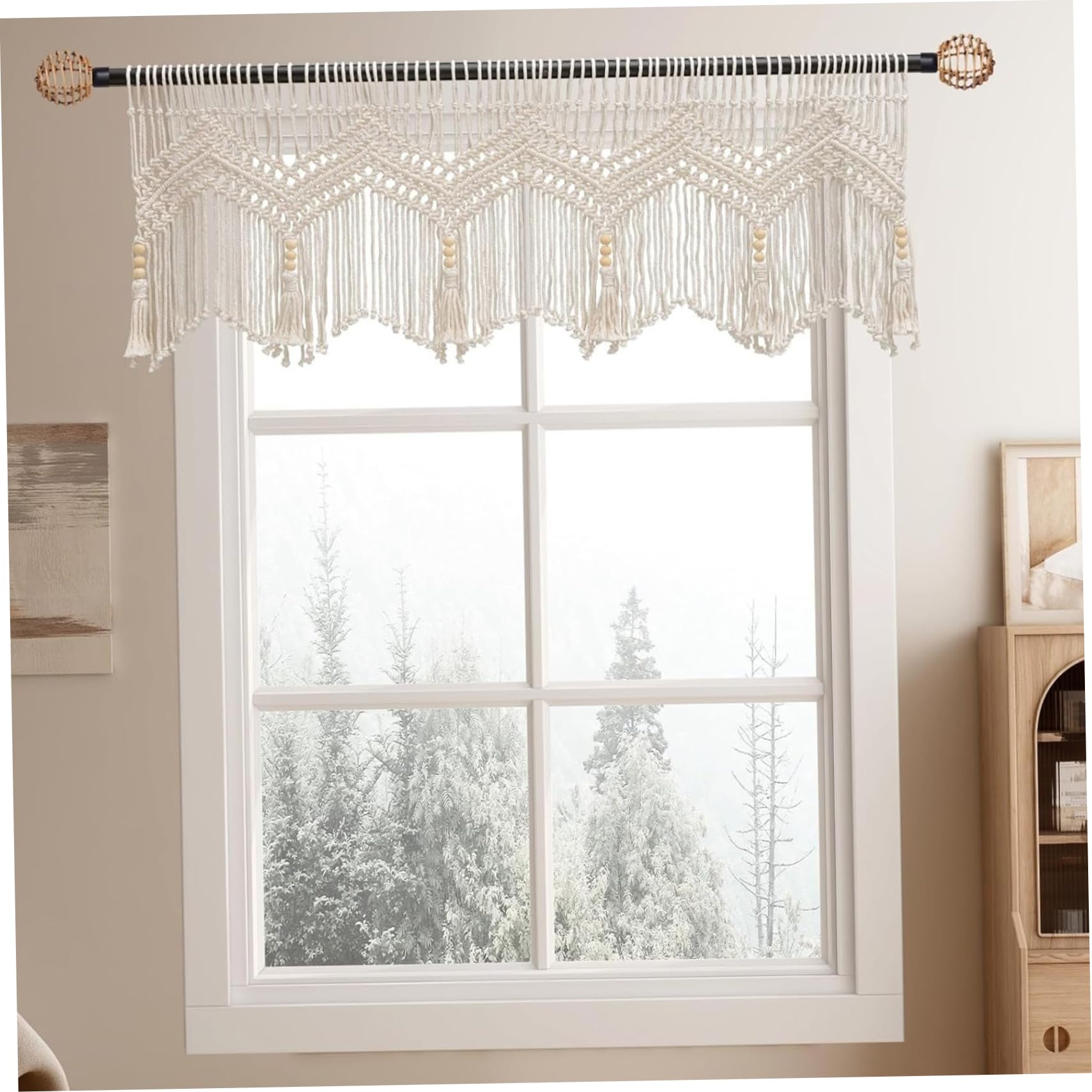 Cortinas de Macrame para Ventanas, Cenefa de Macrame de algodón de 52x21 Pulgadas, Colgante de Paredes, Cenefa Boho Corta para el baño de la Cocina.