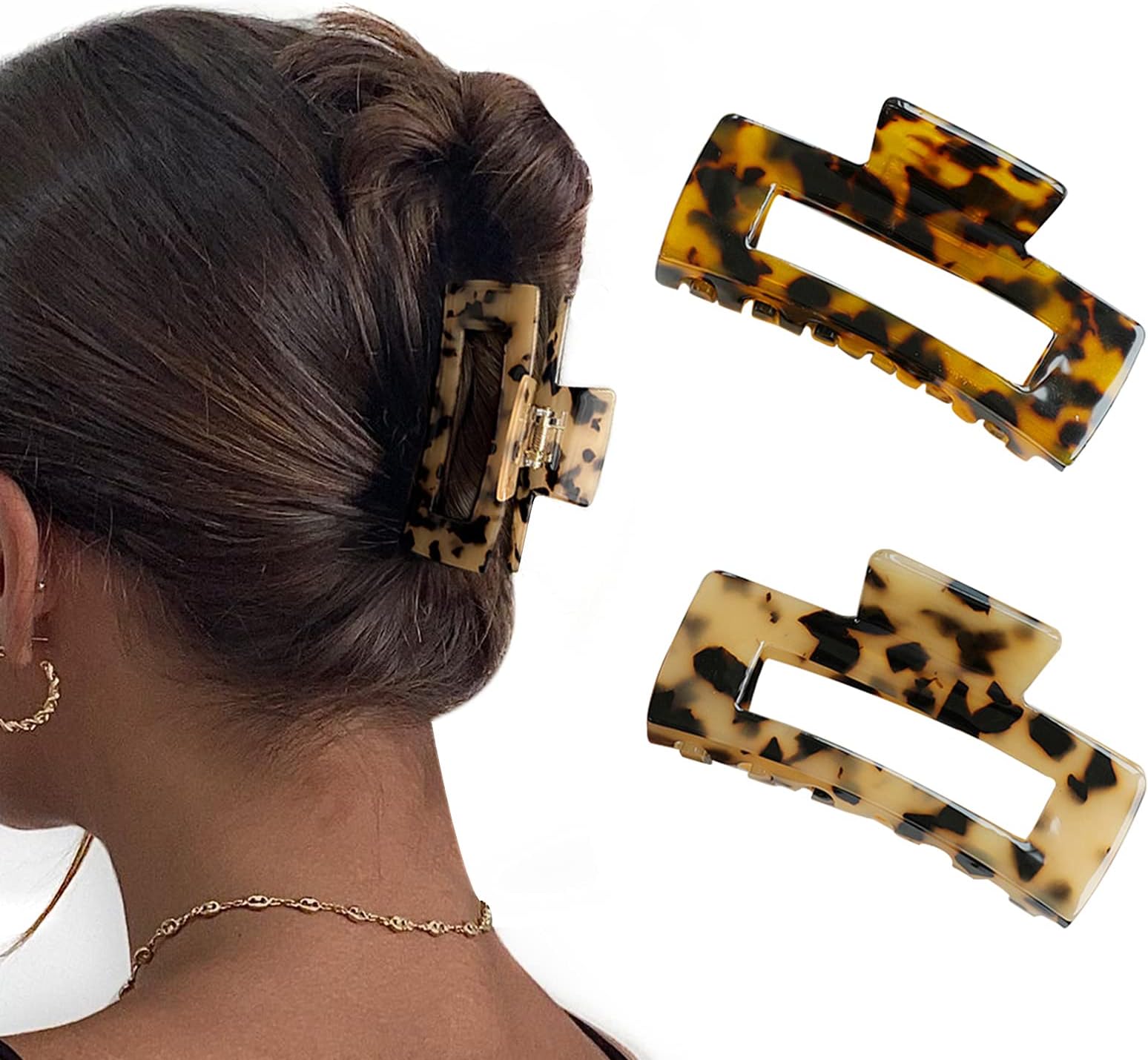 Wekin Large Hair Claw Clips for Thick Hair, 2 Pack Tortoise Hair Clips, Acrylic Celluloid French Butterfly Jaw Clips, Strong Hold for Women Girls