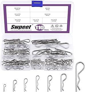 Swpeet 110Pcs 304 Stainless Steel Cotter Pin Hair Pin Hitch Pin R Shape Clips Fastener Fitting Assortment Kit, Multiple Sizes Hair Pins R Clips Fastener Set for Use on Hitch Pin Lock System