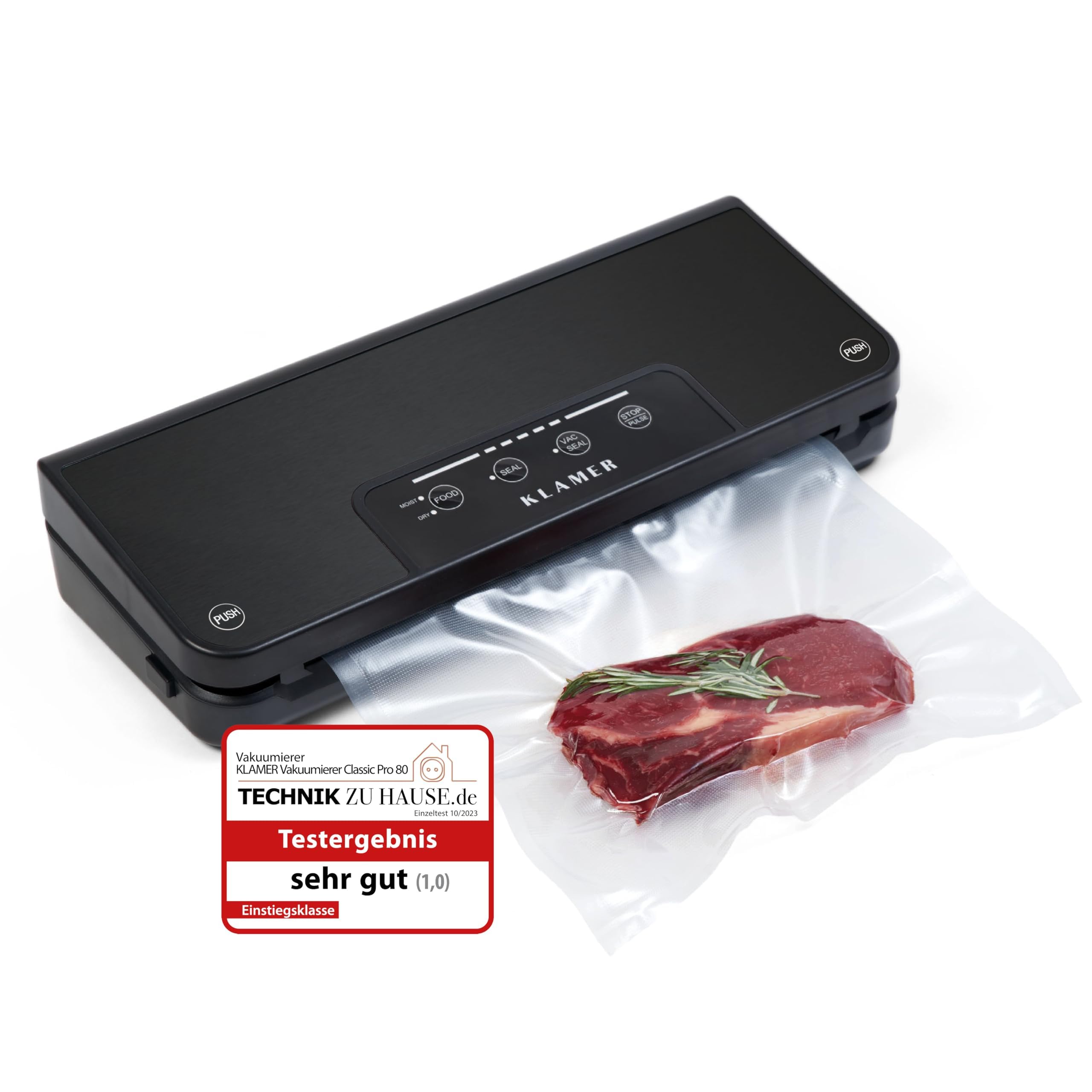 KLAMER Vakuumierer Classic Pro 80 (2024) – Vakuumiergerät für trockene oder feuchte Lebensmittel und Sous Vide, inkl. Beutel & Schlauch
