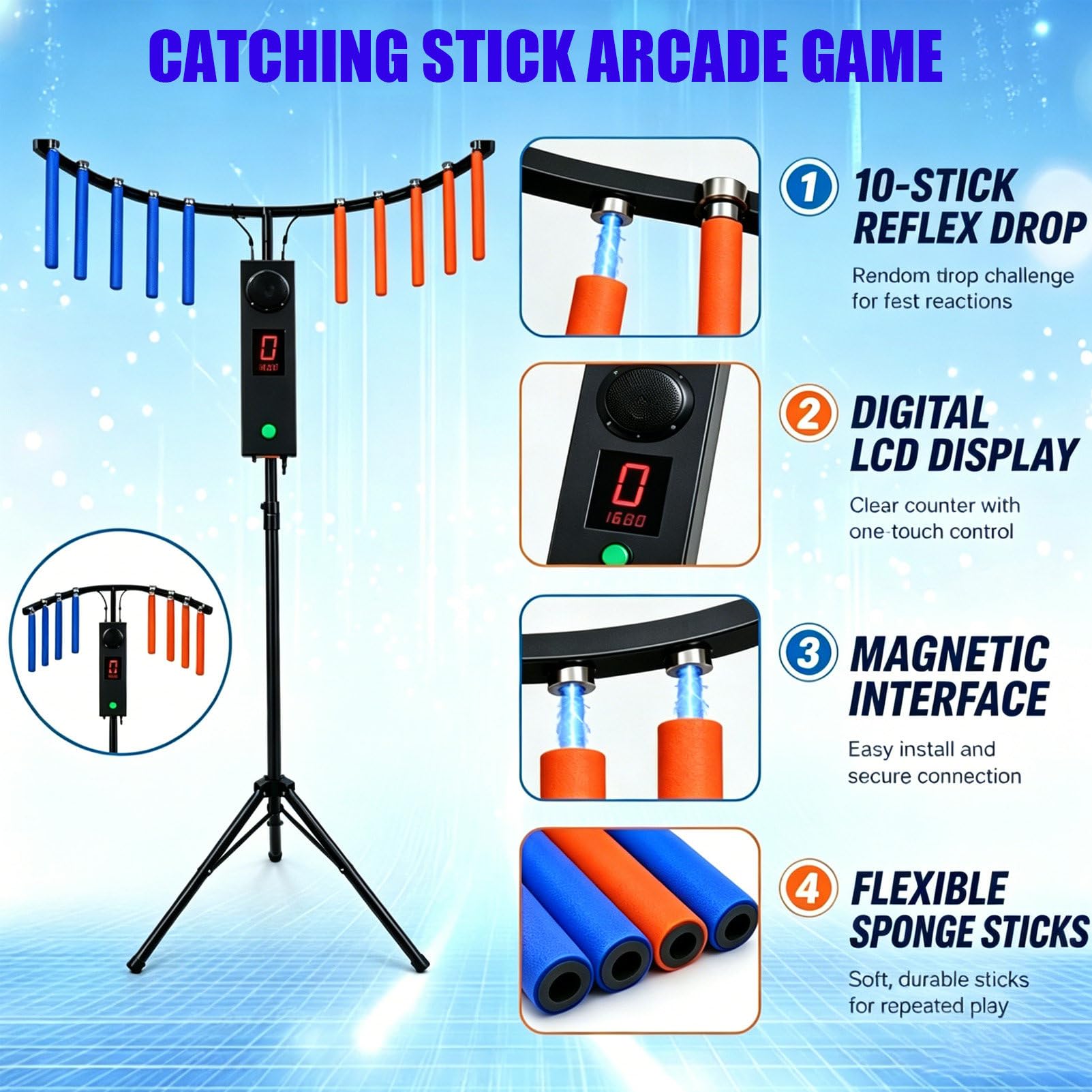 Gra „Reflex Stick Challenge”, Automat Do Gry ZręCznośCiowej „Catch Stick”, Gra TrenująCa Koordynację Wzrokowo-Ruchową, W Zestawie 10 PałEczek, Idealna Na Imprezy Green