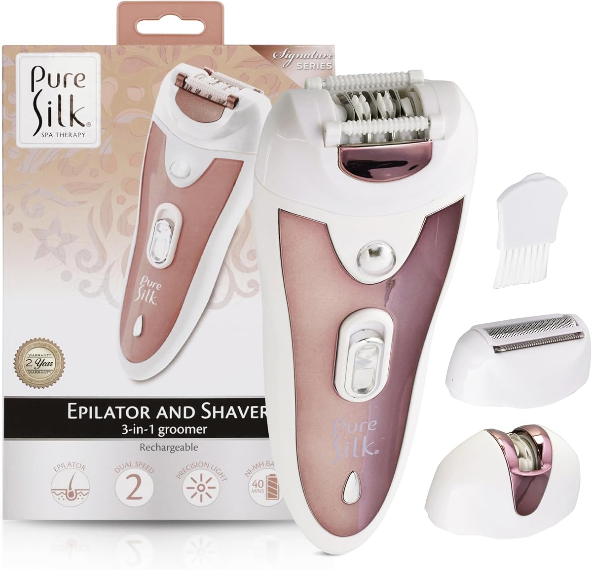 3-in-1 Epilator & Shaver - Dual Epilator Heads, Foil Shaver, Precision LED Light, Adjustable Speeds, 60-Minute Rechargeable Battery - Perfect for Travel, On-The-Go, and at-Home Grooming