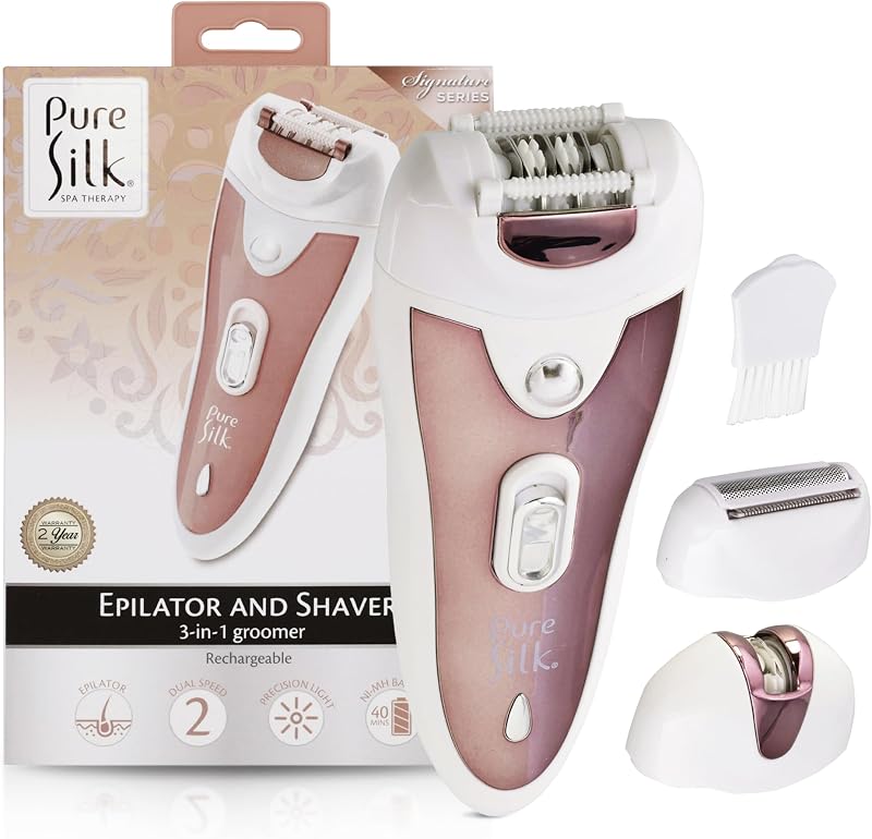 3-in-1 Epilator & Shaver - Dual Epilator Heads, Foil Shaver, Precision LED Light, Adjustable Speeds, 60-Minute Rechargeable Battery - Perfect for Travel, On-The-Go, and at-Home Grooming