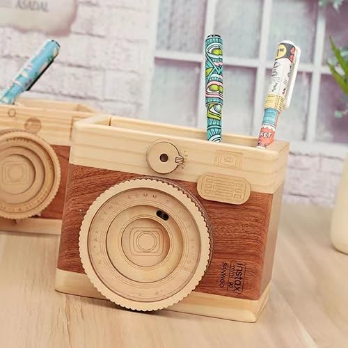 Miniatura 4 de BestAlice Soporte para lápices de madera para cámara, soporte para bolígrafo de escritorio, accesorios de escritorio retro, decoración de