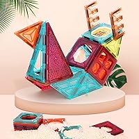 Vista 7 de Bloques de construcción magnéticos con 4 autos de tren magnético para niños, juguete STEM de construcción preescolar, educativo, creatividad