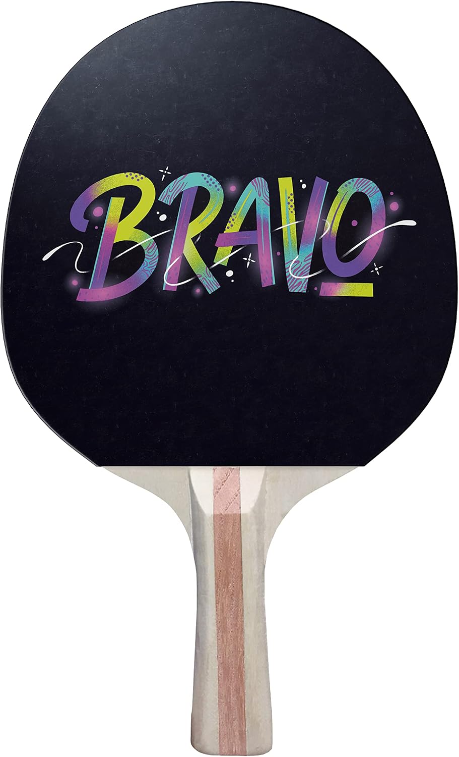 Bravo Colorful Design Ping Pong Paddle, Premium 5 Ply Table Tennis Racket (Red on Back)