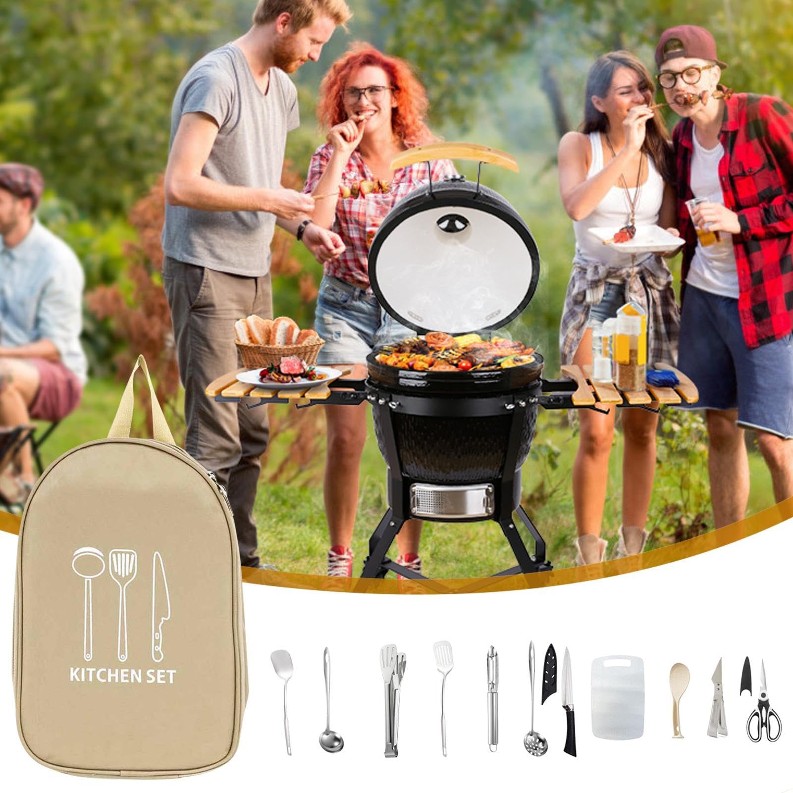 Tragbares Camping-Küchenutensilien-Set 12-teilige Küchenausstattung | Mit einer Aufbewahrungstasche für unterwegs Für Wohnmobile, Outdoor-Aktivitäten, Grillen, Picknick, Wandern Und