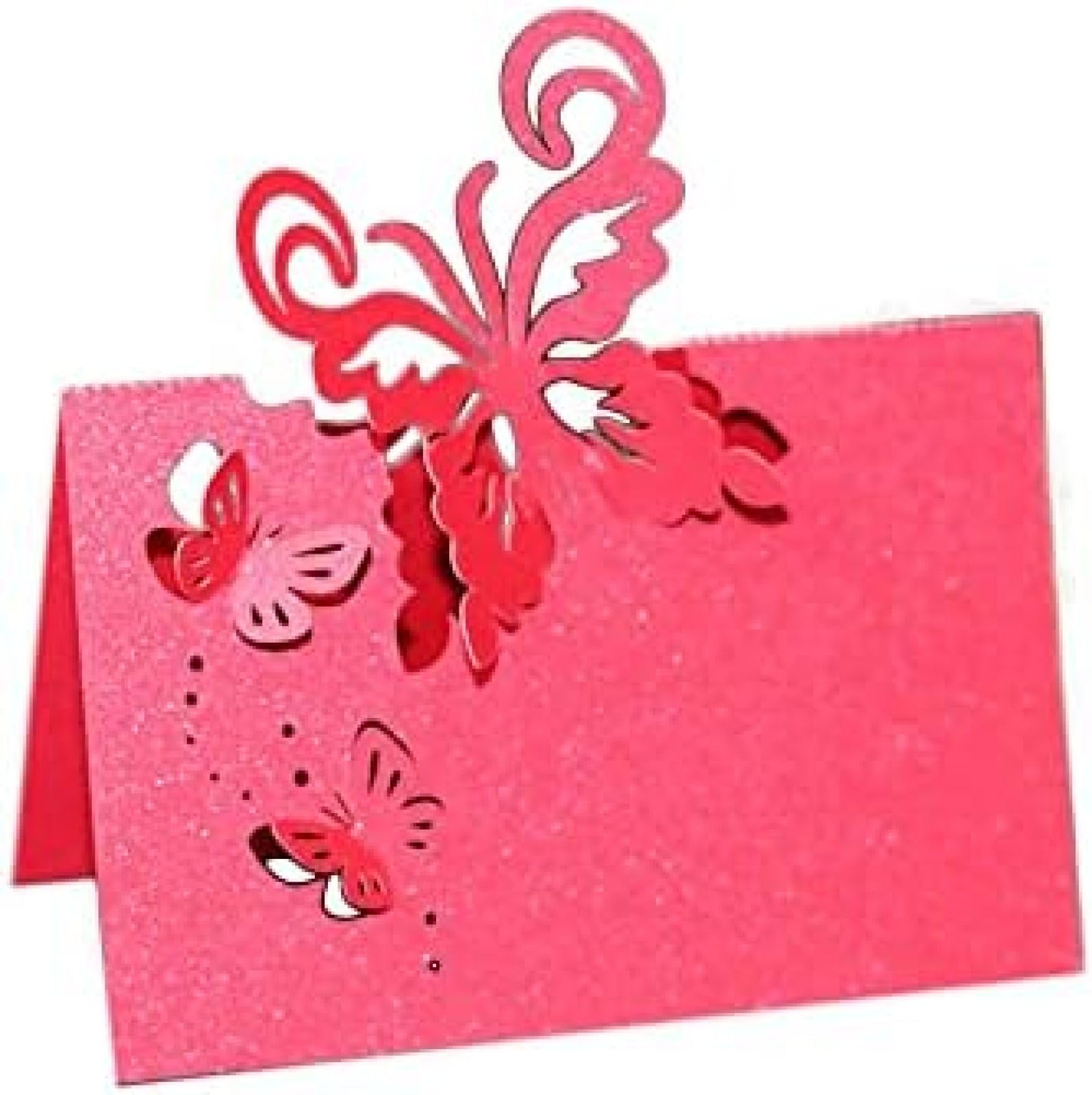 Cartes De Place De Table, 100 Pièces Carte De Place De Table Nom Cartes De Siège Carte De Voeux À Motifs De Papillon Creux pour La Décoration d'anniversaire De Mariage De Bouquet Rouge, Roug